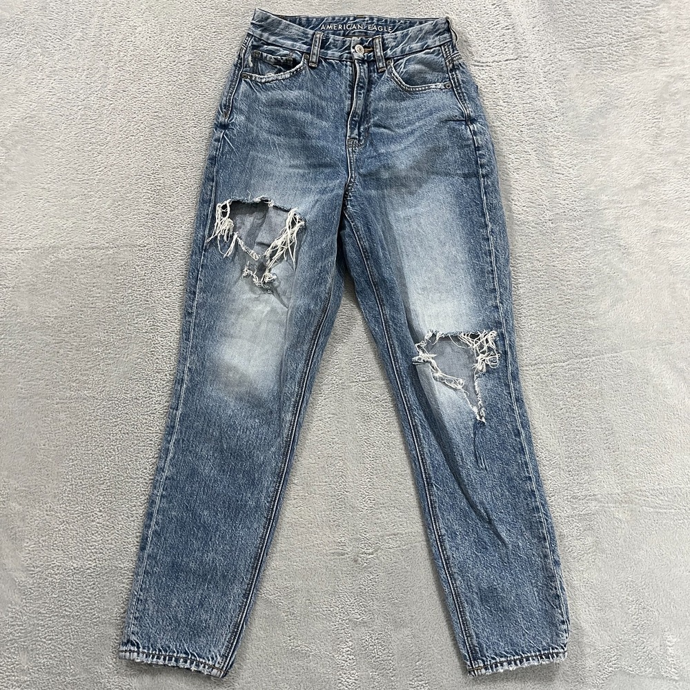 American Eagle‎ Jeans Womens 00 Curvy Mom Distressed Whisker Y2K High Rise